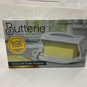 Butterie White Butter Dish and White Spreader Like New  Used 1 Wk. No Box